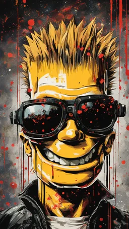 A ultra realistic poster of Armin Van Buuren face as Bart Simpson in the red matrix , by Daniel Castan :: Carne Griffiths :: Andreas Lie :: Russ Mills :: Leonid Afremov, dark background, high detail, DJ pose