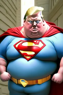 fat superman with donald trump's head