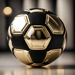 soccer ball :: golden glossy mirror elements :: black matte nylon :: on matte white background
