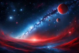 ultra realistic, outer space, red and blue, stars, stardust, red and blue stars,