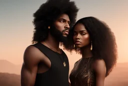 Beautiful black woman with long black hair standing next to brother with a scar, sorcerers, fantasy, ethereal, soft lighting, realistic lighting, HD 8K