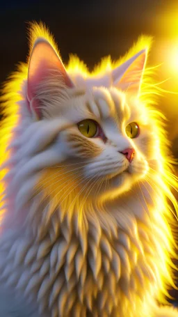 Portrait of a fluffy white cat, against a snowy winter backdrop, golden hour, low angle, visually appealing composition, Insanely detailed, 16K, Intricately detailed, digital art, perfect composition, beautiful, divine, Edwin Landseer, trending on Artstation, ZBrushCentral, Adobe design, deviantart, CGSociety, Behance HD