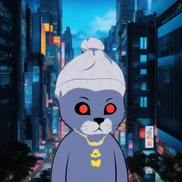 Cats cyber , Lazer eye , Tokyo city night view wallpaper