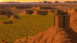 Desert warrior from behind looking at a city in the distance,