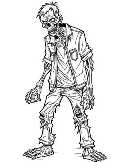 outline art for halloween coloring pages with zombie, white background, Sketch style, full body, only use outline, clean line art, white background, no shadows and clear and well outlined, coloring page for kids,