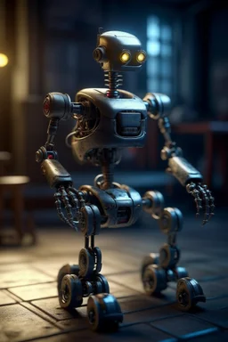 old robot with walking chair, zeiss prime lens, bokeh like f/0.8, tilt-shift lens 8k, high detail, smooth render, down-light, unreal engine, prize winning