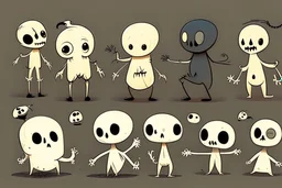 make a bunch of simple hand-drawn spooky and cute cartoon characters with bodies arms, and legs I could draw and make them all different