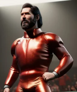 Man, wrestling, tights, retro 80s style, hot ambient, photo studio, red, gold, vibrant color, highly detailed, art stations, concept art, smooth, unreal engine 5, god rays, ray tracing, RTX, lumen lighting, ultra detail, volumetric lighting, 3d, finely drawn, high definition, high resolution.