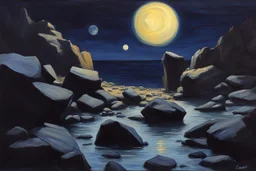 Rocks, night, 2000's sci-fi movies influence, edouard manet impressionism painting