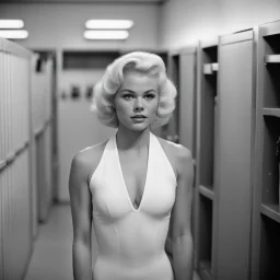 Sandra Dee as a professional swimmer in the locker room