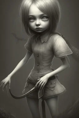 cute girl and litlle monster, Style John Kenn Mortensen,