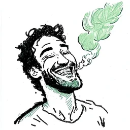 Sketch of A man enjoying the intoxicating feeling from the weed