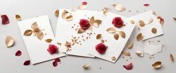 photo of five white postcards on a white background image with rose and gold petals