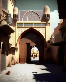 An old Arab city with a big gothic_arab gate