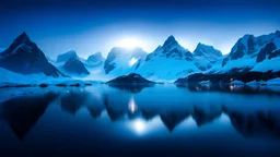 night,fog,frozen antarctic glaciers, midnight ,snow and ice,reflections,8k, volumetric lighting, Dramatic scene