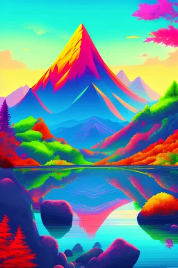 immagine di un paesaggio montano colorato