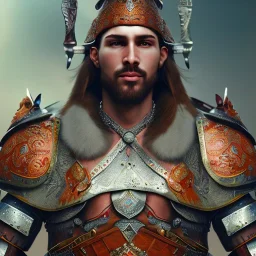 portrait of a warrior with turk man themed armour, extremely detailed, UHD, 8k,The close-up camera effect,sharp focus, perfect position,hyperphotorealistic, unreal engine 5, octane render