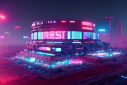 cyberpunk football stadium, cyberpunk, full body, realistic, intricately detailed, neon lighting, vivid colors, neon, futuristic, 64k