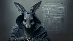 portrait of a gothic rabbit hacker humanoid