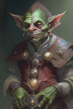 A fantasy goblin nobleman wearing an amulet