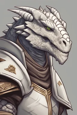 D&D character portrait of a white dragonborn named polaris who is a paladin