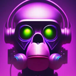 A beautiful portrait of a cyborg monkey purple neon color scheme, high key lighting, volumetric light high details psychedelic background