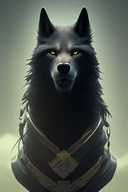 award winning portrait of a male anthropomorphic black wolf long vblack hair. character design by cory loftis, fenghua zhong, ryohei hase, ismail inceoglu and ruan jia. unreal engine 5, artistic lighting, highly detailed, photorealistic, fantasy