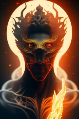 portrait photography of an ethereal beautiful animal god, Fire theme art, Dark moody night atmosphere, Portrait of a man by Michelangelo, 8K, close-up face, anatomically perfect face, oak tree roots, ignore NSFW