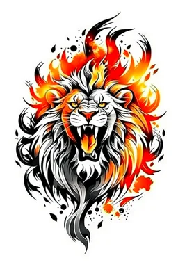 roaring fire lion ink logo, white background