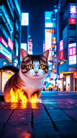 Cats hair flame , Lazer eye , Tokyo city night view wallpaper