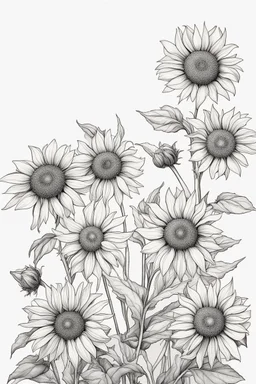 outline art of Sun eye (Heliopsis) only black and white, no colour , White background. sketch style, clean line art, white background, no shadow and clear, no people, no colour, for book