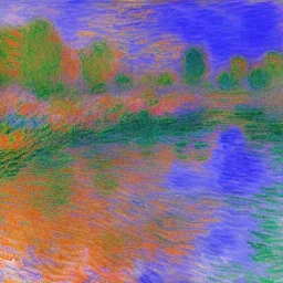 Monet Style Neon Blue and Purple winter with orange reflections