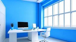 A modern and minimalist office Zoom background for a software company. Colors must be mainly blue and white.