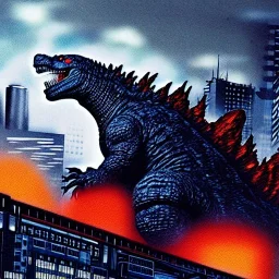 Godzilla destrói Tóquio, hiper detalhado, hiper realista