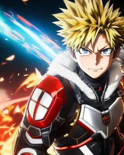 Detailed anime portrait of bakugo from my hero academia, gold hair and golden eyes, black suit, intricate details, full body portrait, keep head in frame, slight smile, black Japanese motif, concept art, highly detailed, digital painting, concept art, sharp focus, illustration, art by Yoji Shinkawa, WLOP and greg rutkowski and alphonse mucha and artgerm and yanjun Chen and Junji ito and Makoto Shinkai, HDR, octane render