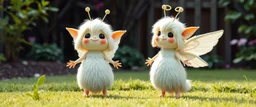 two totally symmetric fluffy angel gremlin slug nice cheerleader in garden doing her thing full body portrait T-pose