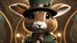 High-end state-of-the-art STEAMPUNK aesthetics flawless smiling cute Honey fluffy real Rabbit thinker, supreme cinematic-quality photography, sage green and honey brown pure lambwool clothes, Art Nouveau-visuals,Vintage style with Octane Render 3D technology,hyperrealism photography, (UHD) with high-quality cinematic character render,Insanely detailed close-ups capturing beautiful complexity,Hyperdetailed,Intricate,8K,Hyperrealism craftwork