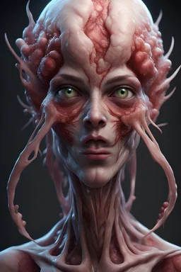 an immensely beaituful, parasitized fertile, yet horrifying and,fecund 8k human form, prominently displaying, artful, digital art trending on artstation 8k high res ber-skin