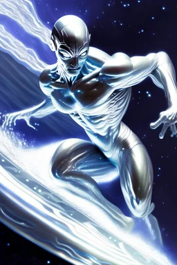 10k Hyper realistic detailed The Silver Surfer (Marvel) using his powers in space