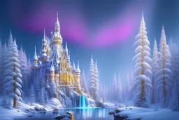  white and gold crystal castle，waterfall, winter snow flakessnow, northern Lights, full of details, smooth, bright sunshine，soft light atmosphere, light effect，vaporwave colorful, concept art, smooth, extremely sharp detail, finely tuned detail, ultra high definition, 8 k, unreal engine 5, ultra sharp focus