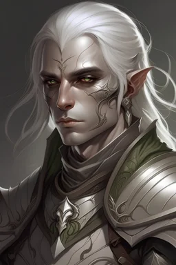 Elf in leather armor, age 25, assassin with mouth mask, thin shoulders, white hair, brown eyes, ((best quality)), ((artwork)), (detailed), ((perfect face))) , (((Work of art)))