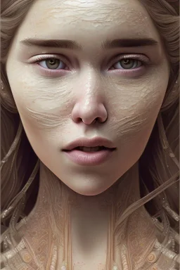 close up portrait of fog as wonderfull emilia clarke woman indian clothes, mouth shut, fine detail, highly intricate, modern surrealism painting, defined cracks and breaks, high-quality, volumetric lighting, 8k, ultrahd, George Grie, Marco Escobedo, Igor Morski,Brian Froud, Howard Lyon, Selina French,