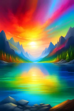 avatar rainbow dawn lake background stained oilpainting