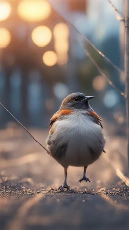 a bird so fat that the powerlines strech to the ground,bokeh like f/0.8, tilt-shift lens 8k, high detail, smooth render, down-light, unreal engine, prize winning