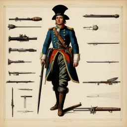 fiche technique: illustration de l'armement d'un soldat d'infanterie 1756 par Giuseppe Rava