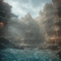 lost underwater city, Poseidon, highly detailed, cinematic, ultra photorealistic, ultra realistic, volumetric lighting, sun shafts, spectral