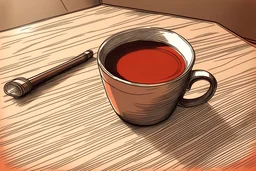 gambarkan segelas kopi diatas meja