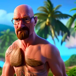 shirtless Walter White , 8k, tropical background.