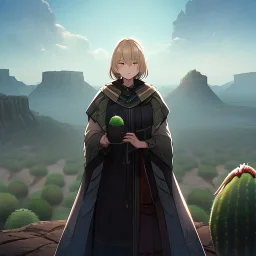 anime real life like cactus in the desert in arizona, grand canyon,anime, storm clouds in the background