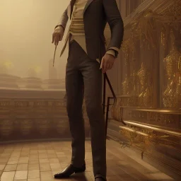 Full body, 3d render, Brad pitt 1800's men style, 1800's hair style, 1800's men clothes style,cleaning house, hyper realistic, octane render, unreal engine 5, 8k, palace background, uhd